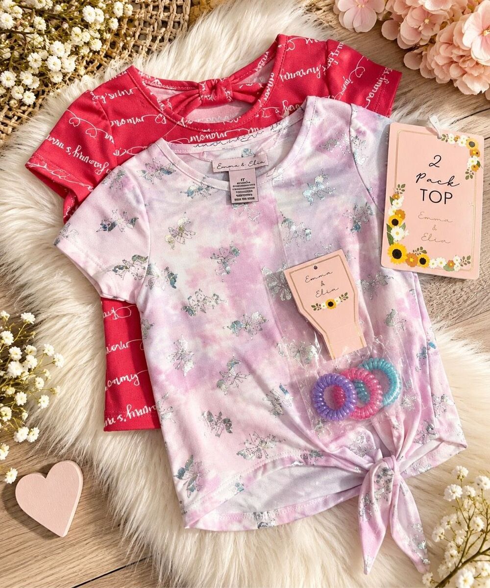 NWT Emma & Elsa Girls 3T 2 Pack Tops Butterfly Tie Front Mommy’s Mini Set